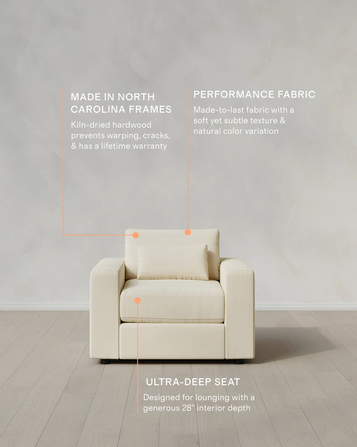 Ashford Deep Seat Chair and a Half in Performance Velvet - 46" / Caramel