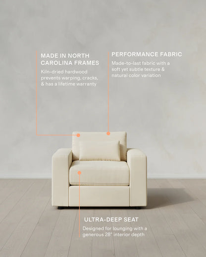 Ashford Deep Seat Chair and a Half in Performance Velvet - 46" / Caramel