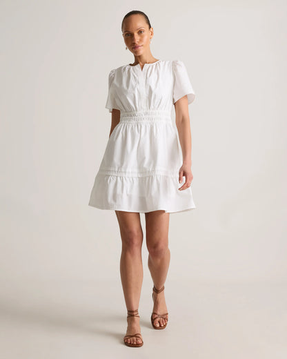 100% Organic Cotton Poplin Tiered Mini Dress - XS / Riviera Blue Heirloom Floral