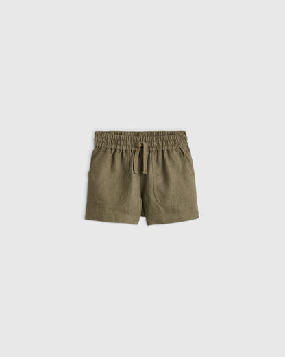 100% European Linen Drawstring Shorts - 2T / Vintage Pink Chambray