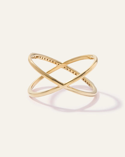 14K Gold Diamond Pave Crossover Ring - 4 / Yellow Gold
