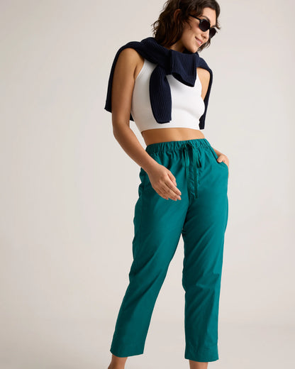 100% Organic Cotton Poplin Pull-On Pants - XS / Garden Green