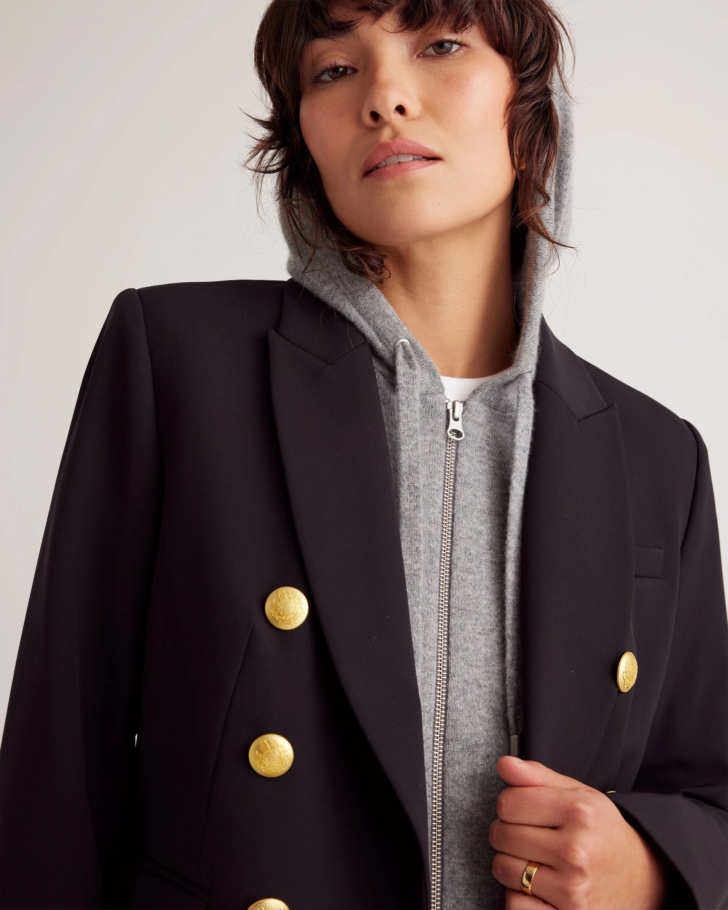 100% Mongolian Cashmere Hoodie Blazer Insert - XS/S/M / Black