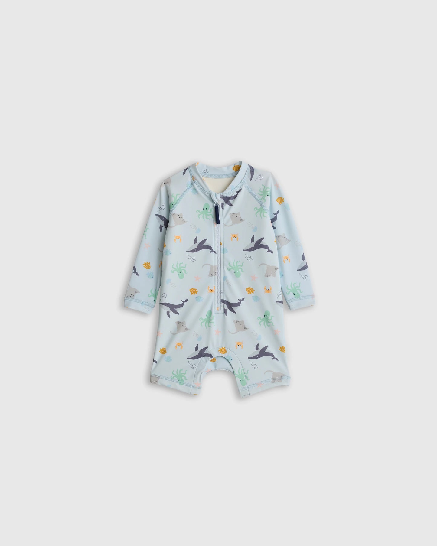 Long Sleeve Zip-Up Rash Guard One-Piece - 0-3M / Peri Beach Stripe