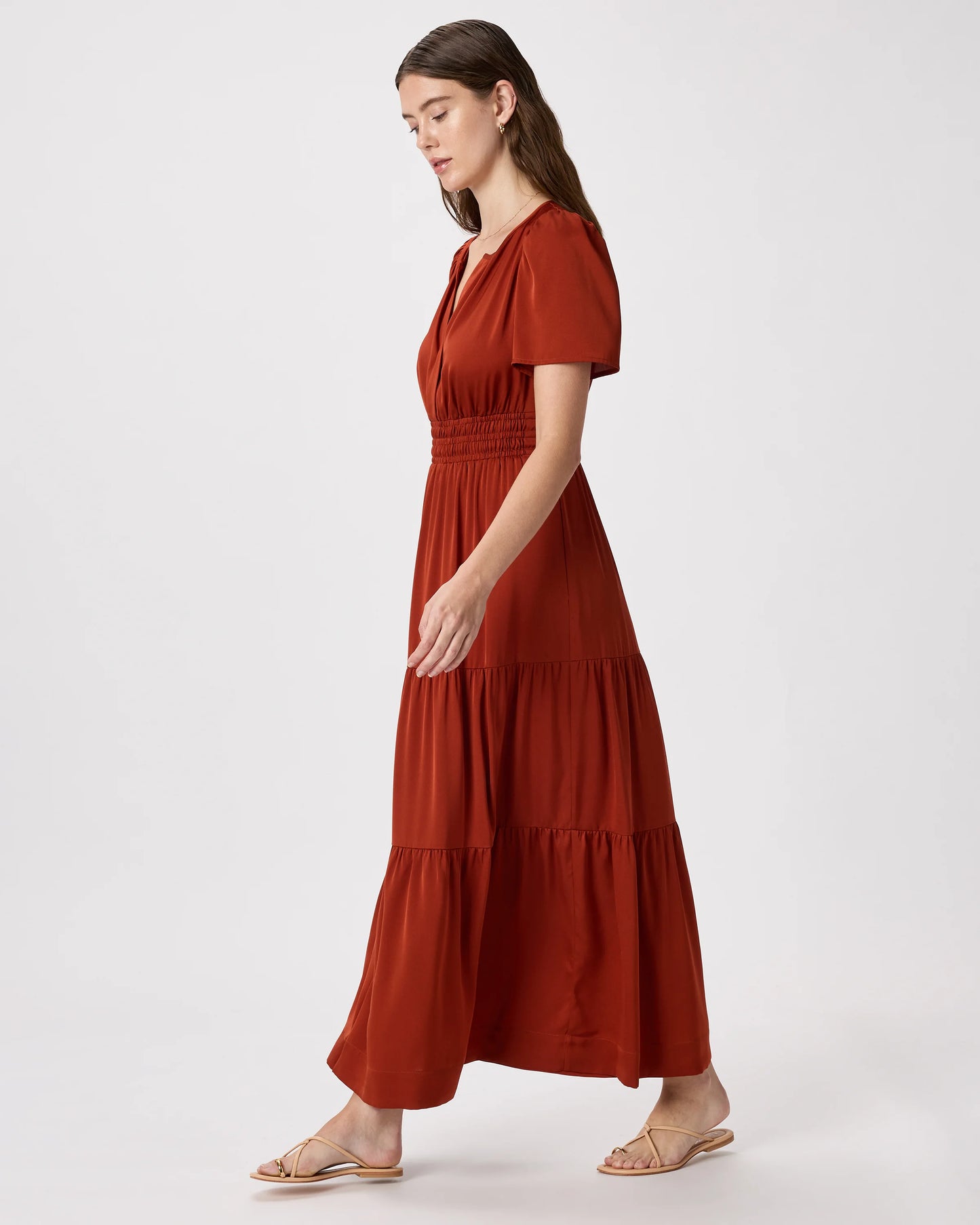 Washable Stretch Silk Tiered Maxi Dress - XS / Navy