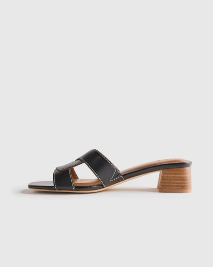Italian Leather 35mm Wood Block Heel Mule - 5 / Black