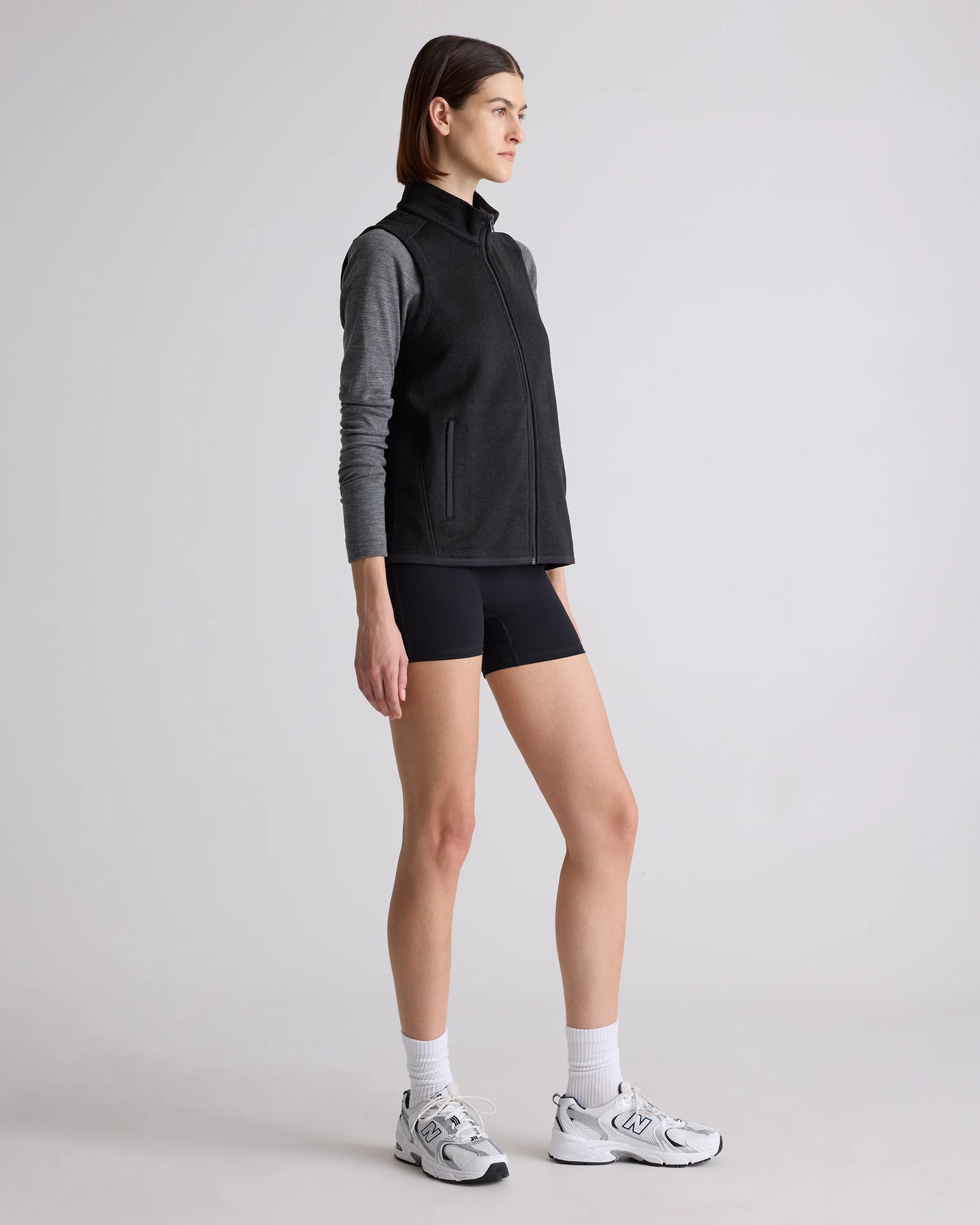Sweater-Knit Fleece Full-Zip Vest - XS / Heather Mineral Green
