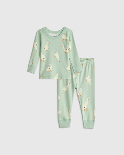 100% Organic Cotton Long Sleeve and Pant Pajama Set - 12-18M / Navy Stripe