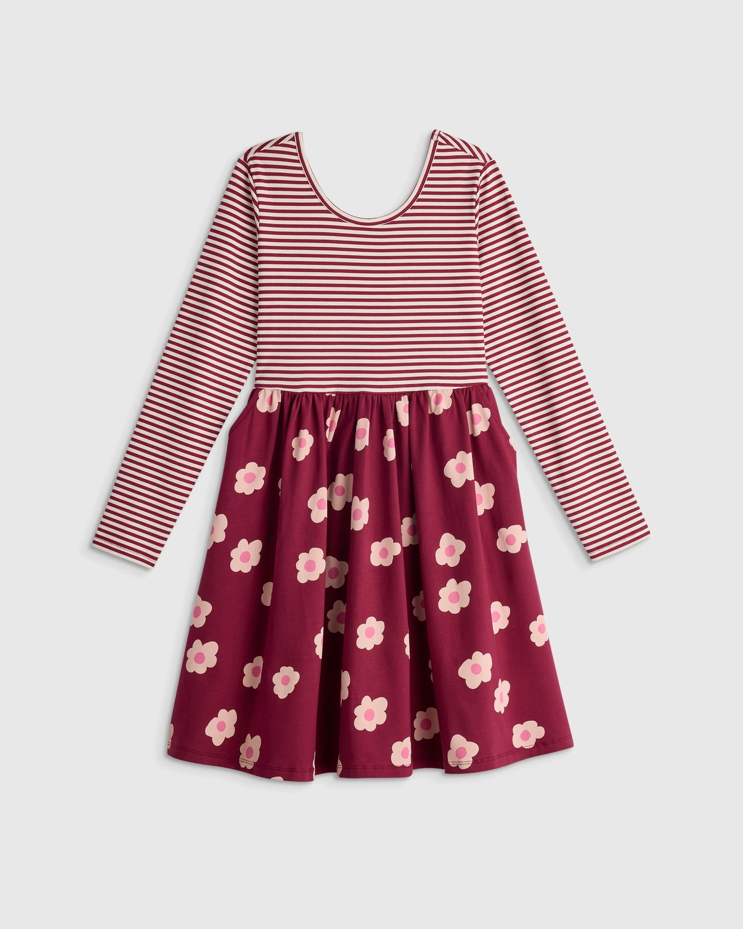 Organic Cotton Long Sleeve Skater Dress - 6 / Red Poppy Garden