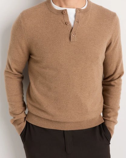 Mongolian Cashmere Henley Sweater - S / Brown
