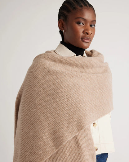 Mongolian Cashmere Ribbed Wrap - One Size / Heather Grey