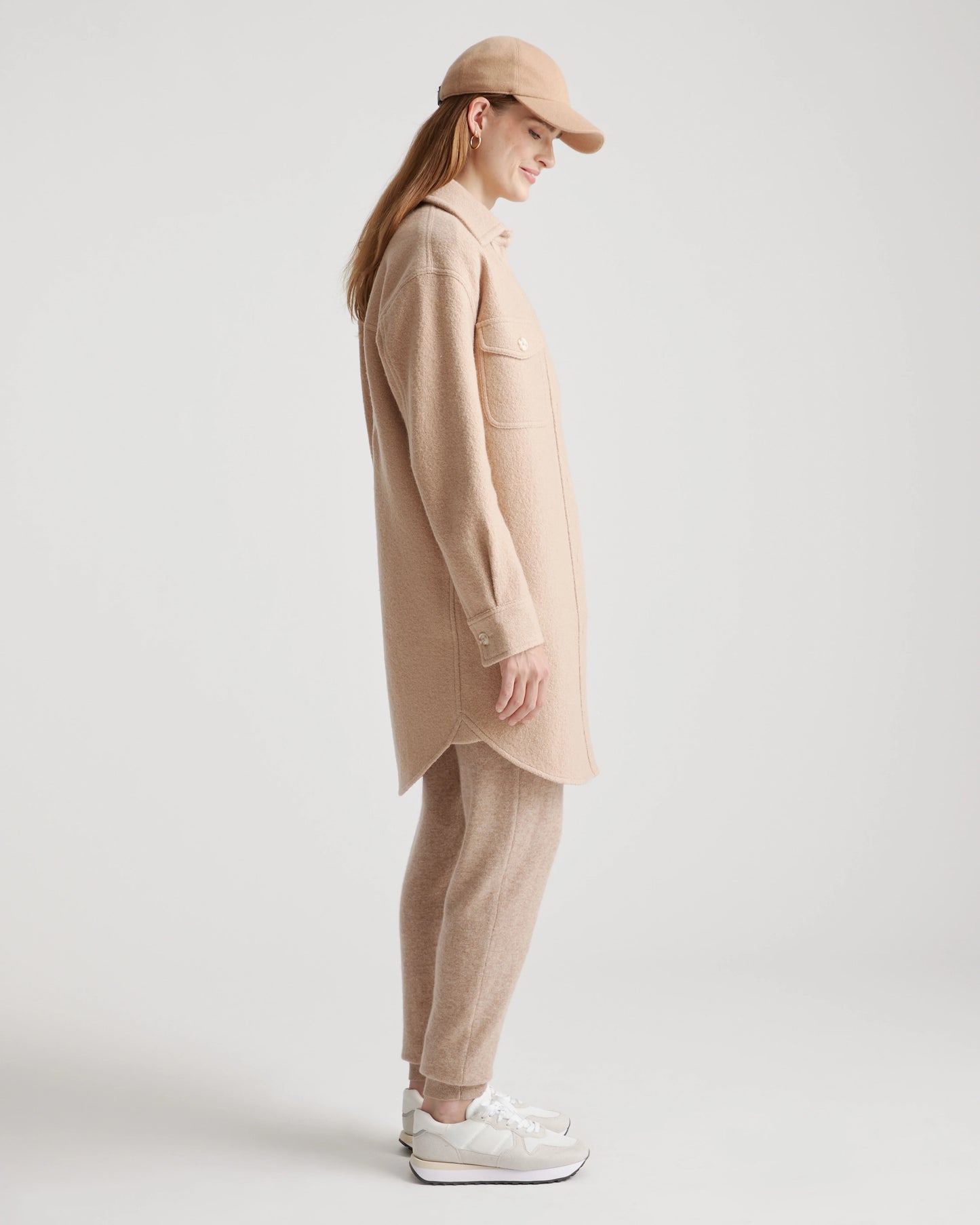 100% Merino Wool Long Shirt Jacket - XS / Heather Bone